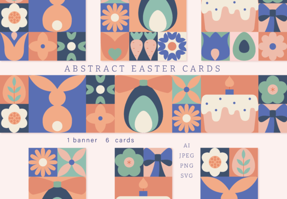 Abstract Easter Card Templates + Banner for Modern Designs